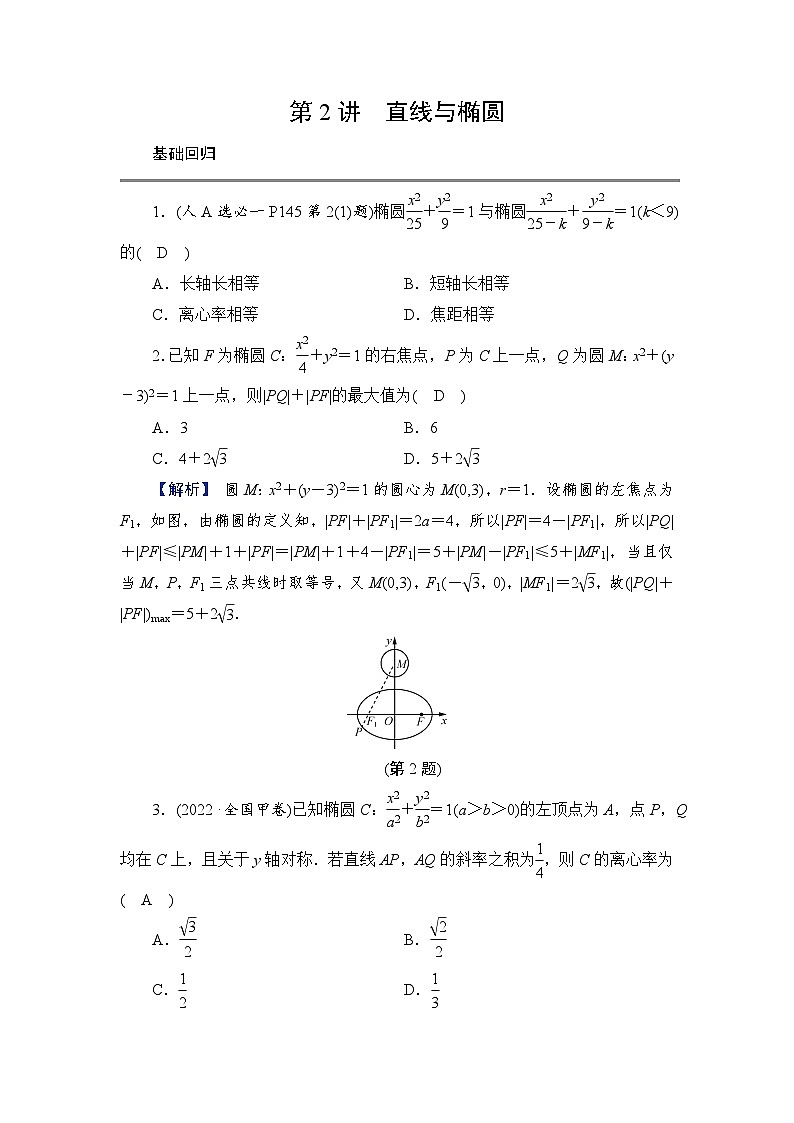 2024年高考数学重难点突破讲义：学案  第2讲　直线与椭圆01