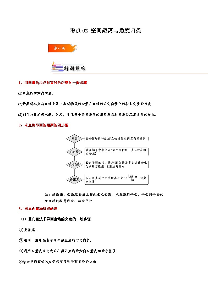 考点02 空间距离与角度归类-2023-2024学年高二数学专题高分突破(人教A版选择性必修第一册)01