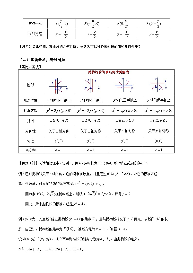 (人教A版（2019）选择性必修第一册)高二上学期数学 3.3.2  抛物线的简单几何性质  课件+教学设计02