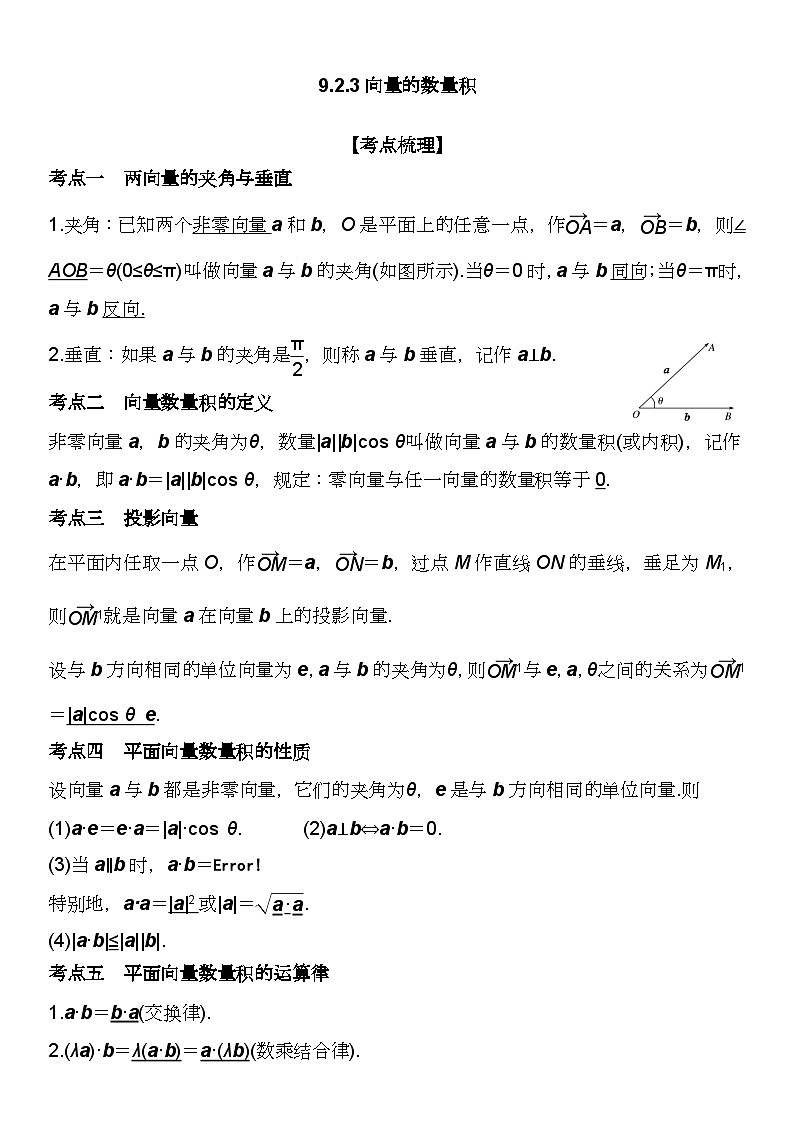 （苏教版2019必修第二册）高一数学《重点难点热点》精讲与精练分层突破 9.2.3 向量的数量积【附答案解析】第1页