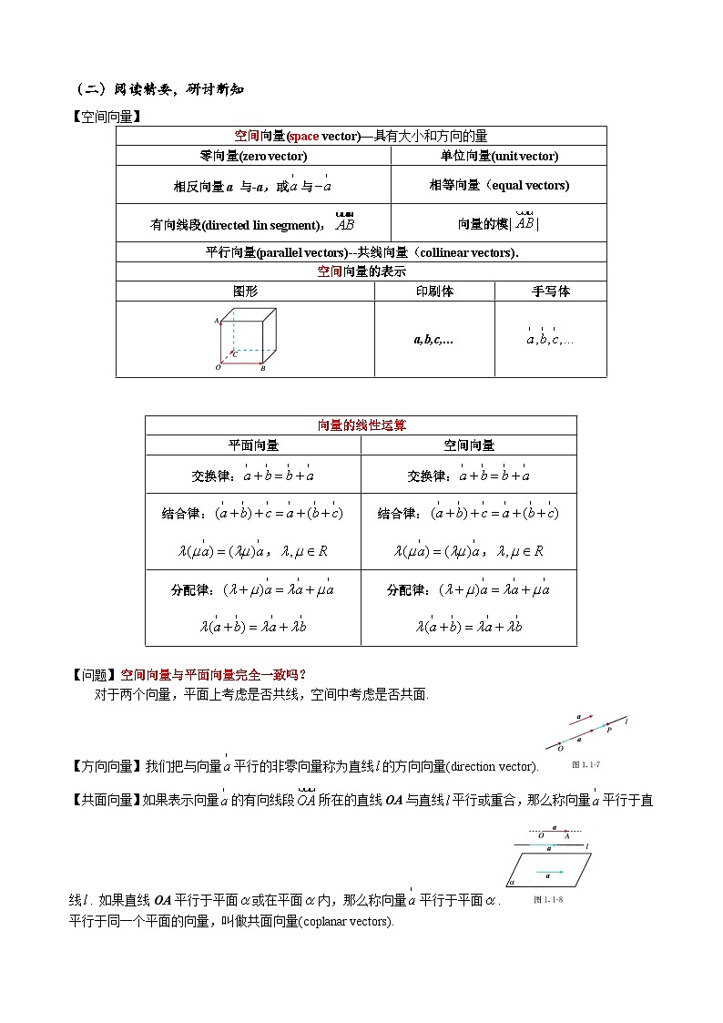 (人教A版（2019）选择性必修第一册)高二上学期数学 1.1.1  空间向量及其线性运算 教学设计第2页