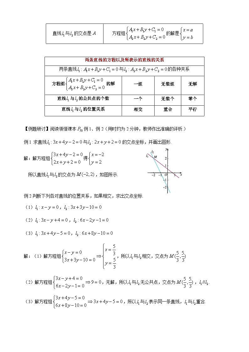 (人教A版（2019）选择性必修第一册)高二上学期数学 2.3.1  两条直线的交点坐标  2.3.2  两点间的距离公式 教案第2页