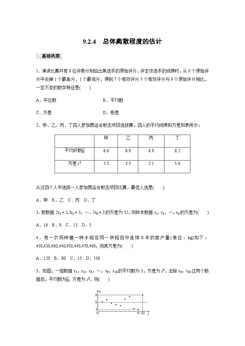 第九章 9.2.4　总体离散程度的估计 课时练（含答案）—2024春高中数学人教A版必修第二册第1页