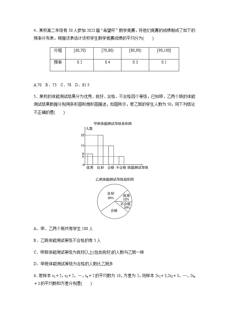第九章　统　计  章末检测试卷四（含答案）—2024春高中数学人教A版必修第二册02