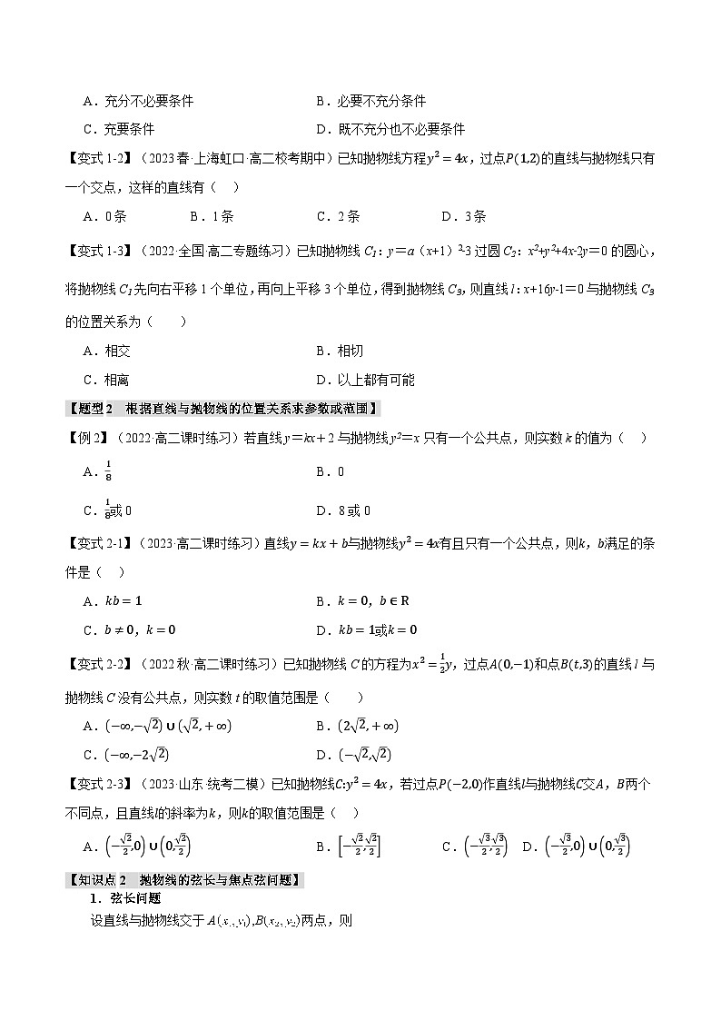 （人教A版2019选择性必修第一册）数学 专题3.7 直线与抛物线的位置关系【八大题型】（举一反三）（原卷版）第2页