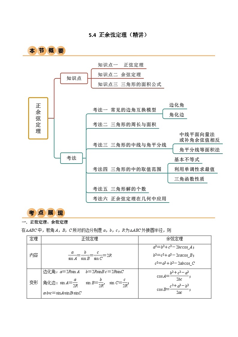 5.4 正余弦定理（精讲）（原卷版）第1页