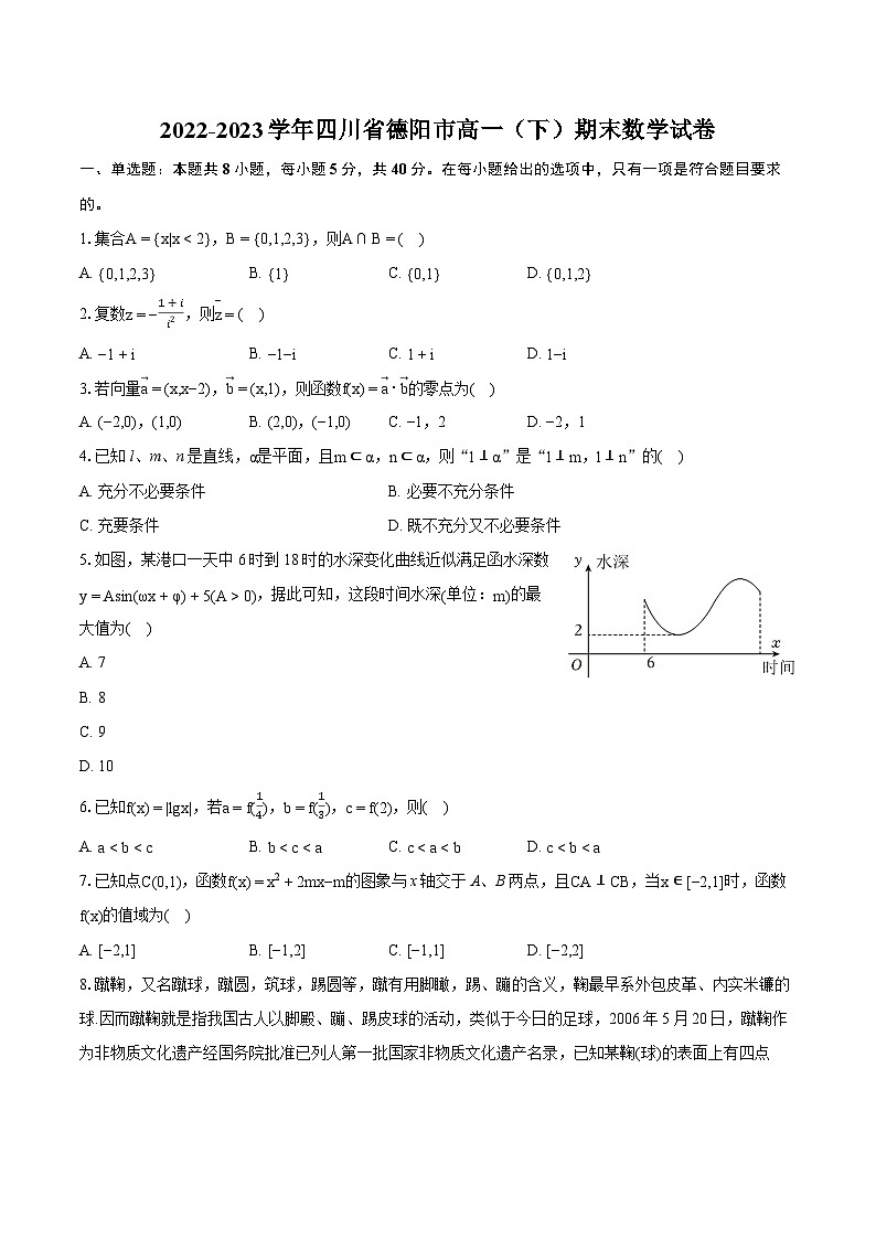 2022-2023学年四川省德阳市高一（下）期末数学试卷（含详细答案解析）第1页