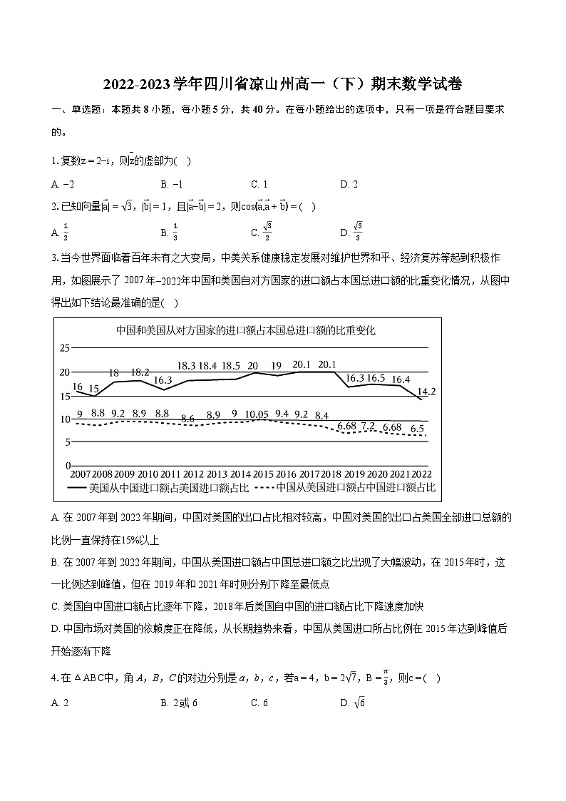 2022-2023学年四川省凉山州高一（下）期末数学试卷（含详细答案解析）01