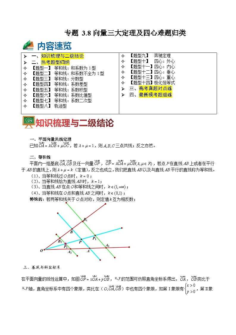 专题3-8 向量三大定理及四心难题14题型归类（讲+练）-高考数学一轮复习热点题型归纳培优讲义（新高考通用）01