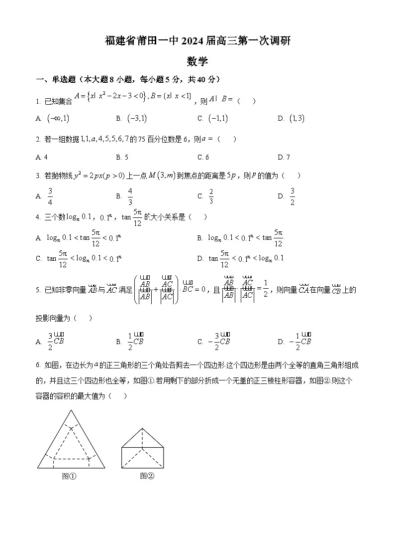 福建省莆田市莆田第一中学2024届高三上学期第一次调研数学试题（Word版附解析）01