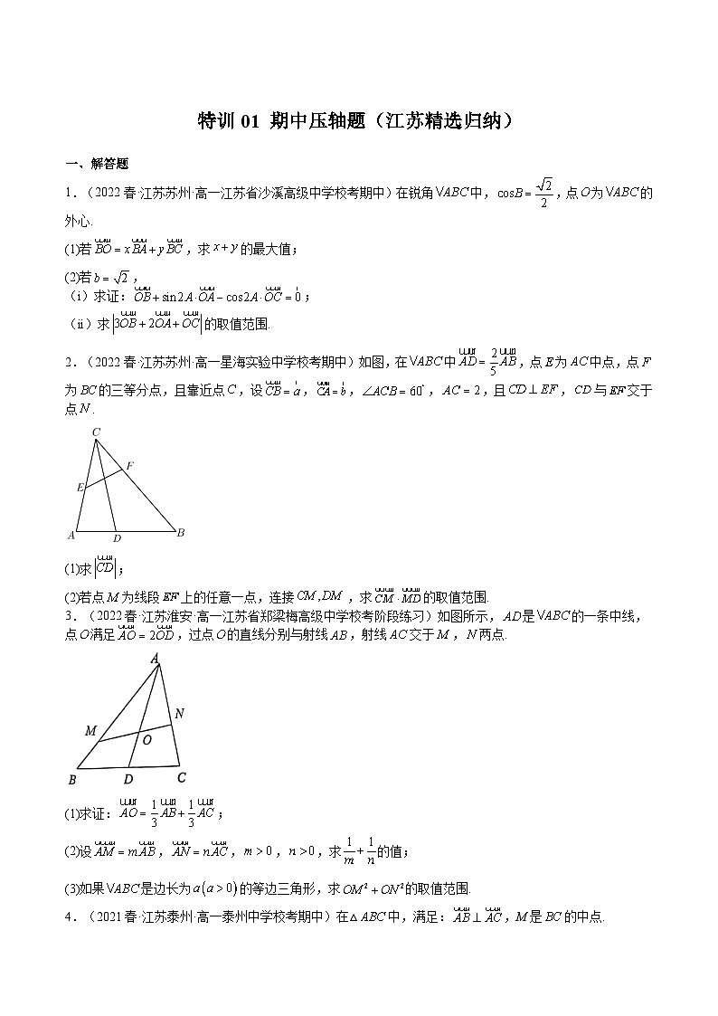 特训01 期中压轴题（江苏精选归纳）-2023-2024学年高一数学下学期期中期末重难点冲刺（苏教版2019必修第二册）01