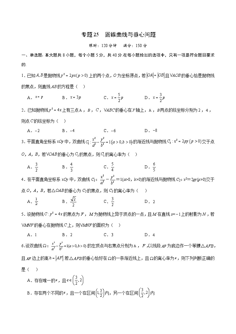 专题25 圆锥曲线与垂心问题-备战2024年新高考数学之圆锥曲线专项高分突破（新高考专用）01