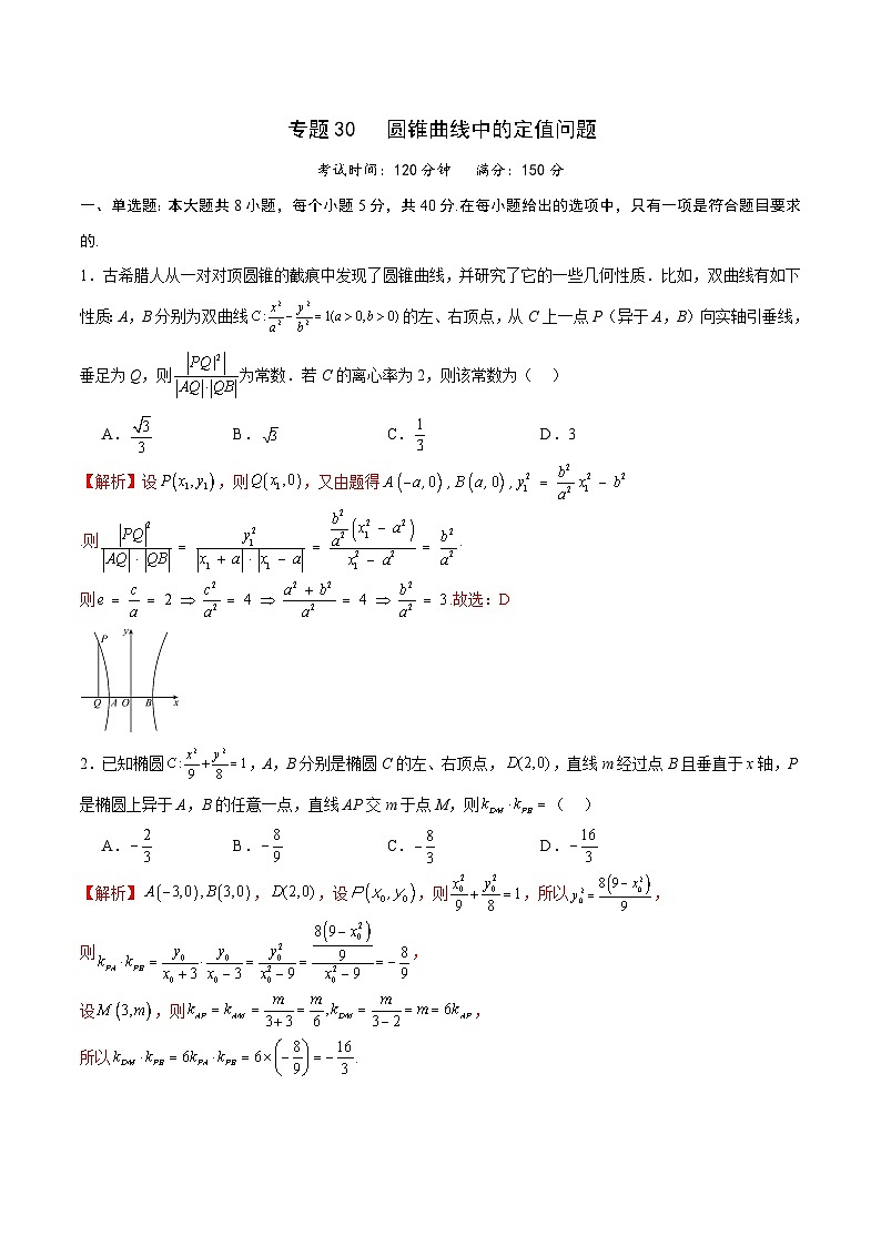 专题30 圆锥曲线中的定值问题-备战2024年新高考数学之圆锥曲线专项高分突破（新高考专用）01