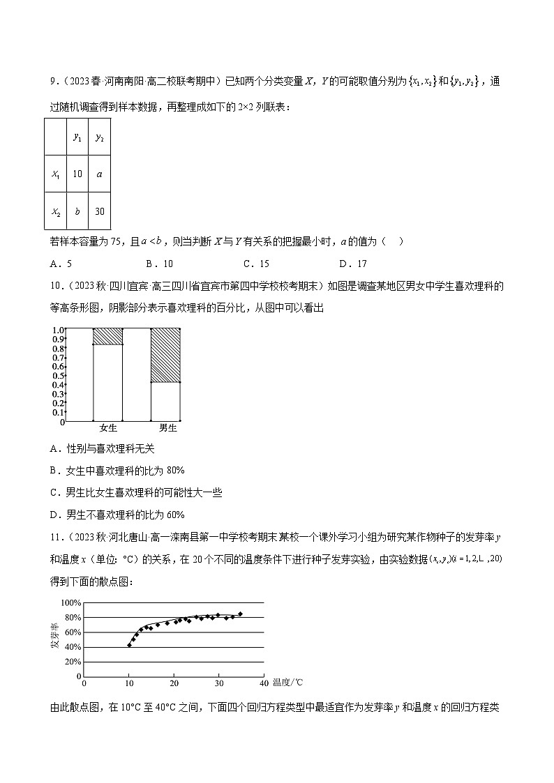 通关练37 相关性、回归分析及独立性检验-2023-2024学年高二数学期末导与练(人教A版选择性必修第三册)03