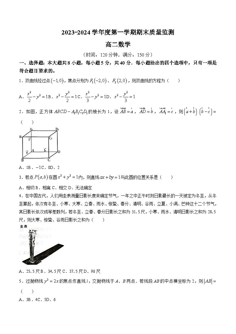 广东省茂名市电白区2023-2024学年高二上学期期末质量监测数学试题第1页