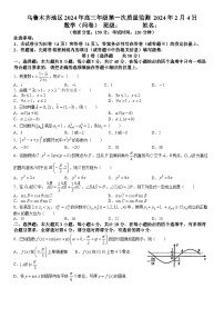 新疆维吾尔自治区乌鲁木齐市2024届高三第一次质量监测数学试题