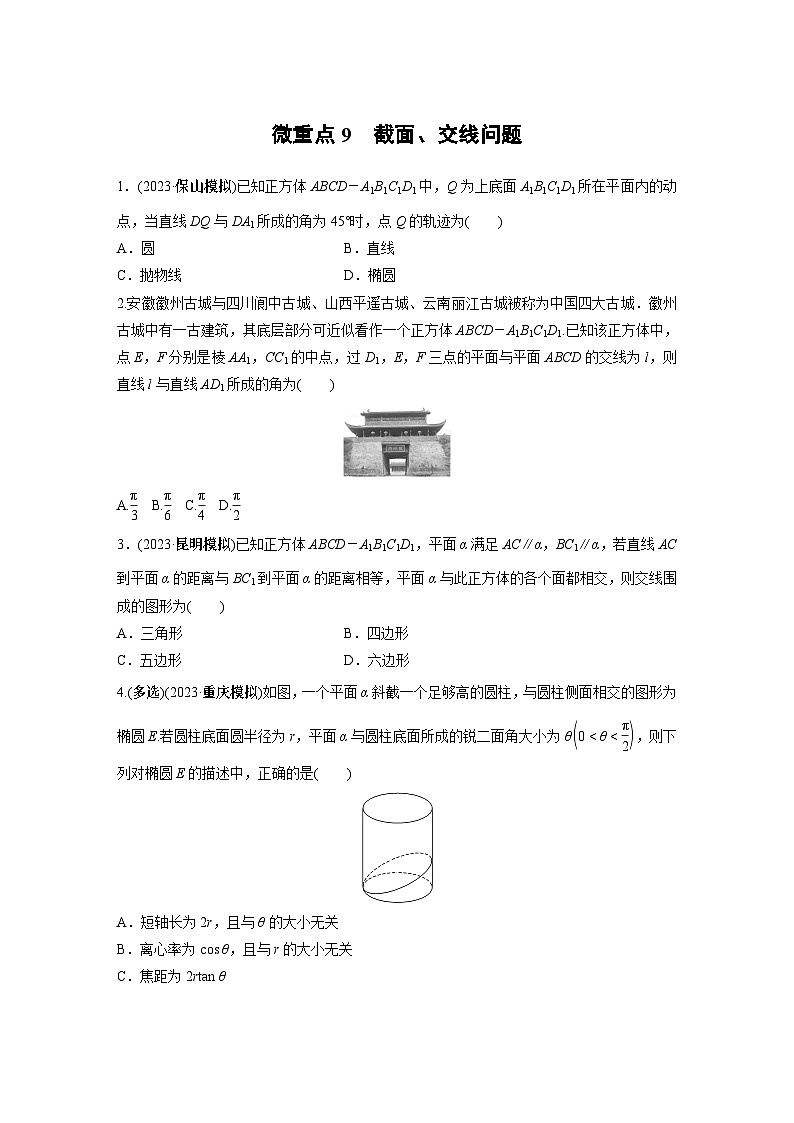 2024学生版大二轮数学新高考提高版（京津琼鲁辽粤冀鄂湘渝闽苏浙黑吉晋皖云豫新甘贵赣桂）专题四　微重点9　截面、交线问题58第1页