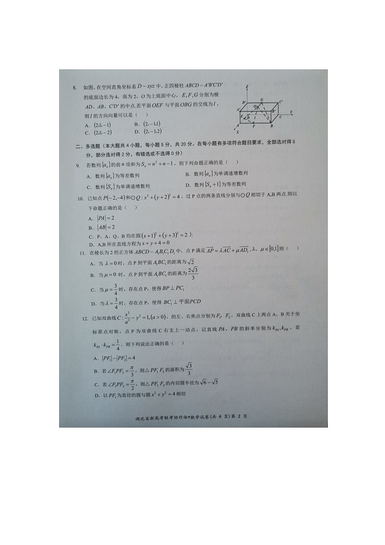14，湖北省应城市第一高级中学2023-2024学年高二上学期期末考试数学试题版含答案）第2页