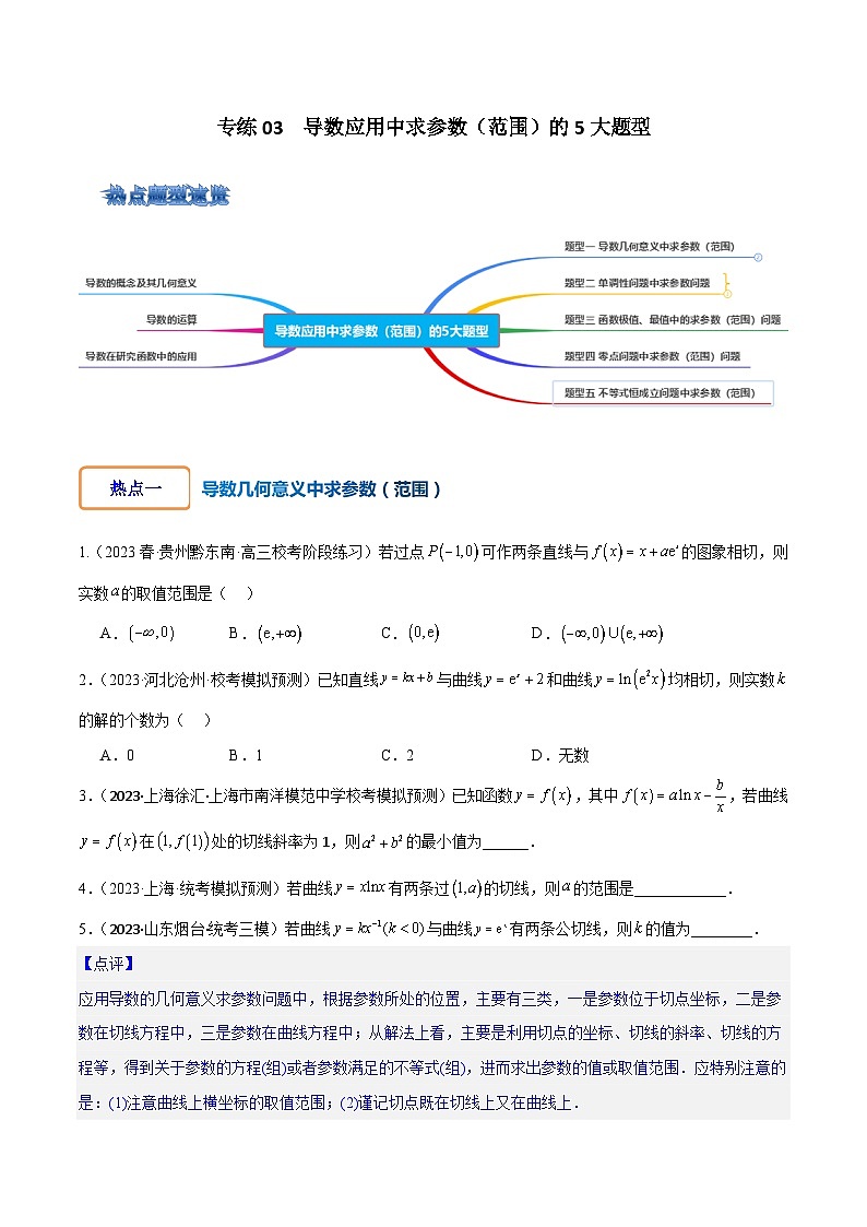专练03 导数应用中求参数（范围）5种题型-2024年高考数学大一轮复习核心考点精讲精练（新高考专用）01