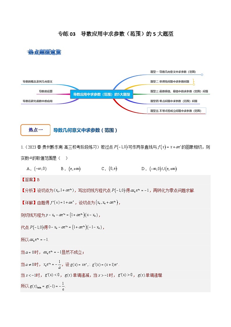 专练03 导数应用中求参数（范围）5种题型-2024年高考数学大一轮复习核心考点精讲精练（新高考专用）01