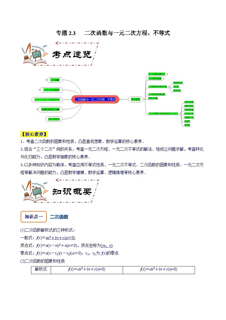 专题2.3 二次函数与一元二次方程、不等式-2024年高考数学大一轮复习核心考点精讲精练（新高考专用）01