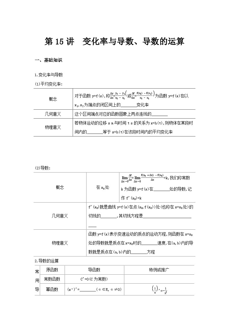 第15讲　变化率与导数、导数的运算-2024高三一轮复习讲义01