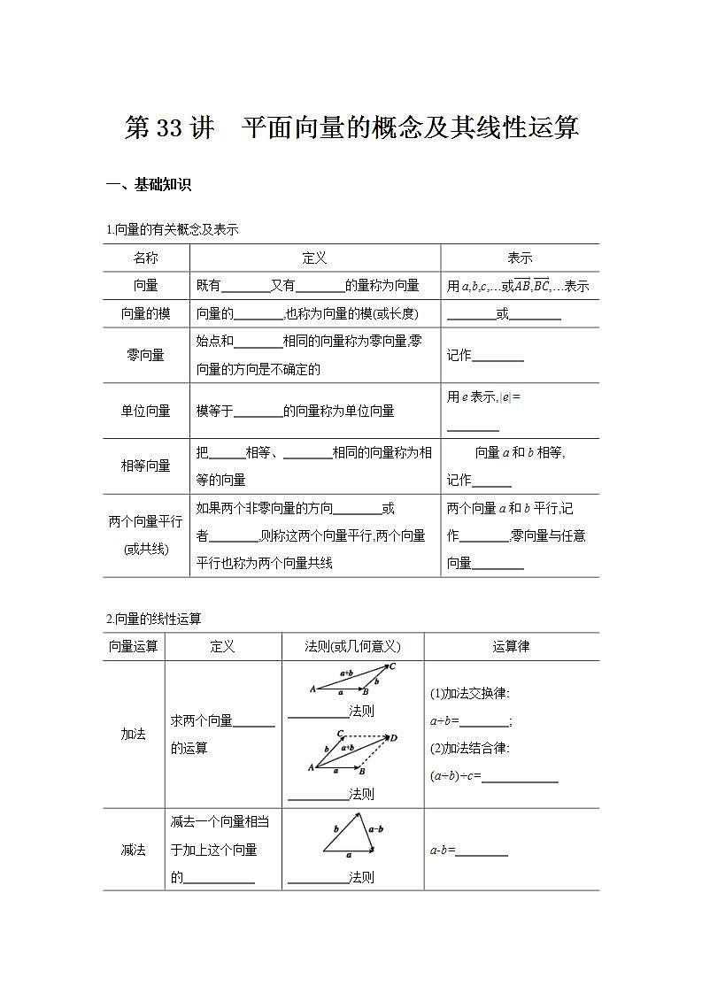 第33讲  平面向量的概念及其线性运算--2024年高考一轮复习知识清单与题型专练01