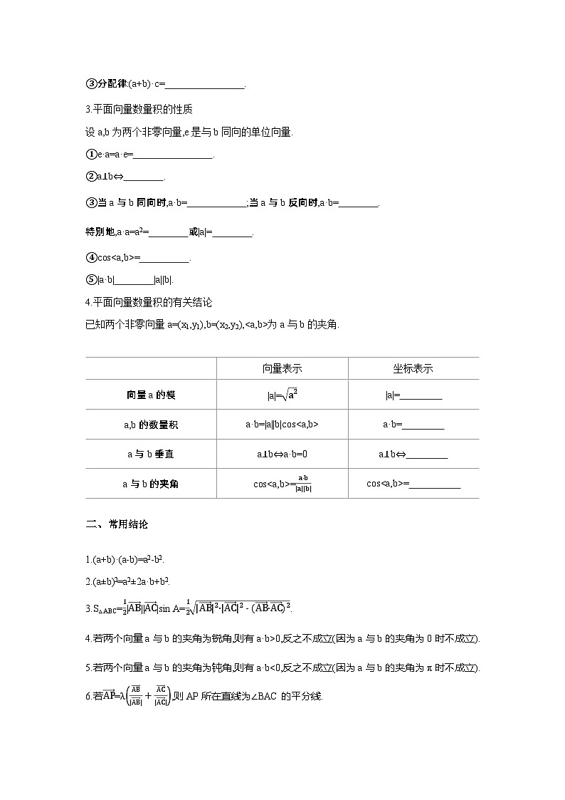 第35讲  平面向量的数量积及应用举例--2024年高考一轮复习知识清单与题型专练02
