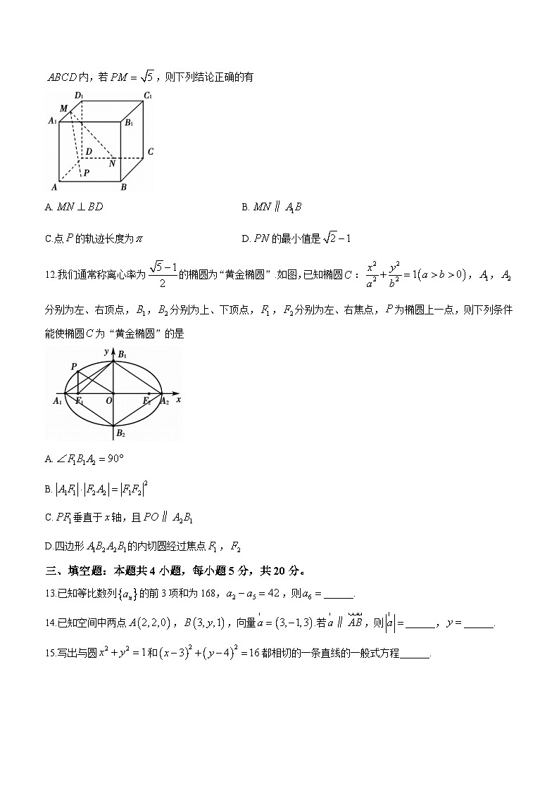 2024蚌埠高二上学期期末考试数学含答案第3页