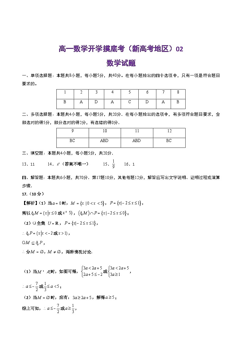 【开学摸底考】高一数学02（新高考地区）-2023-2024学年高中下学期开学摸底考试卷.zip01