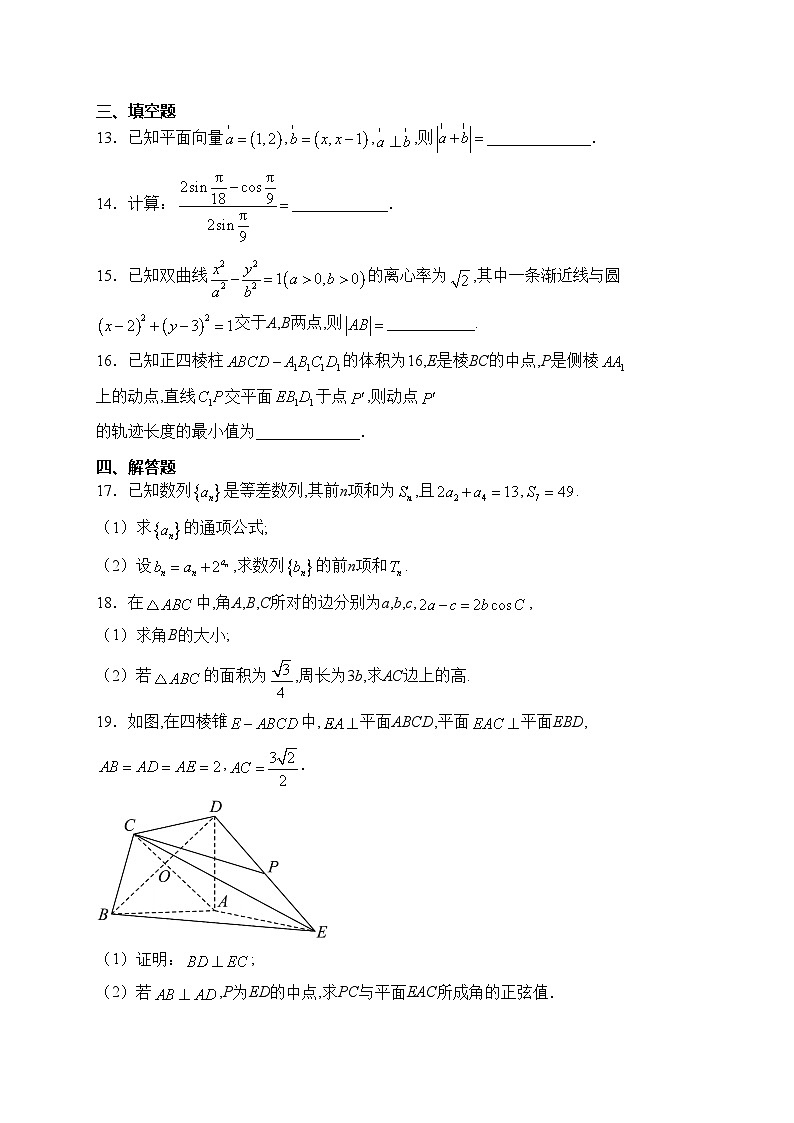 黑龙江省龙西北高中名校2024届高三上学期期末联合考试数学试卷(含答案)第3页