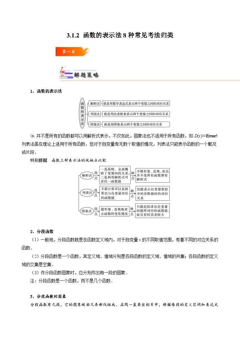 3.1.2 函数的表示法8种常见考法归类-2024-2025学年高一数学高频考点专题练（人教A版必修第一册）01