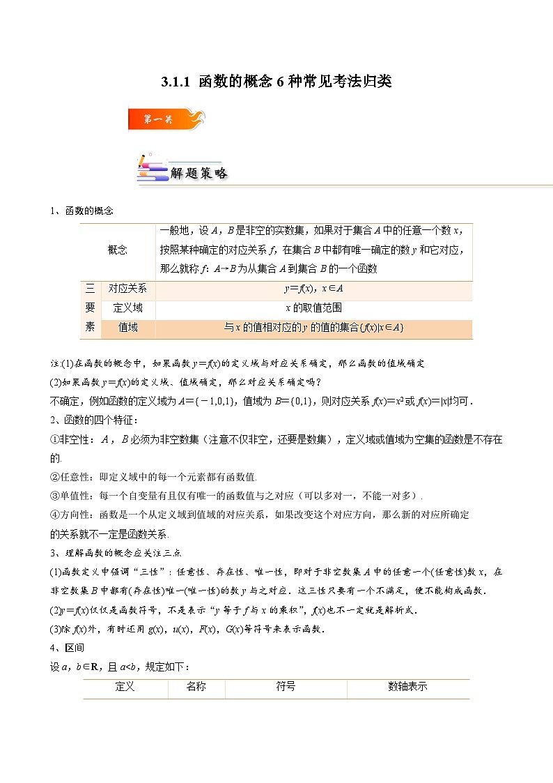 3.1.1 函数的概念6种常见考法归类-2024-2025学年高一数学高频考点专题练（人教A版必修第一册）01