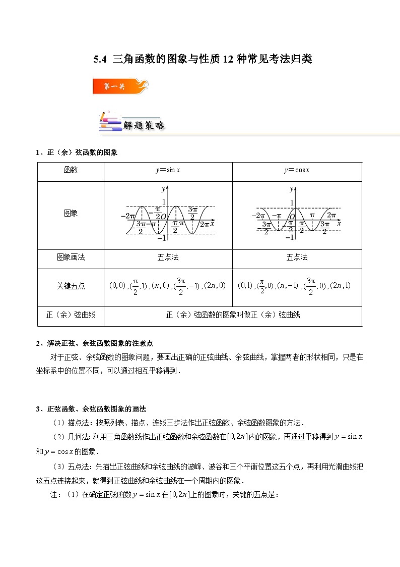 5.4 三角函数的图象与性质12种常见考法归类-2024-2025学年高一数学高频考点专题练（人教A版必修第一册）01