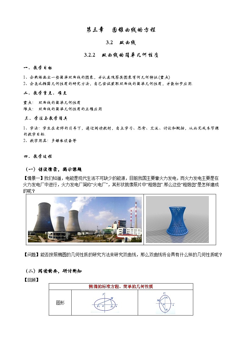 高二上学期数学人教A版（2019）选择性必修第一册 3.2.2  双曲线的简单几何性质 课件+教学设计01