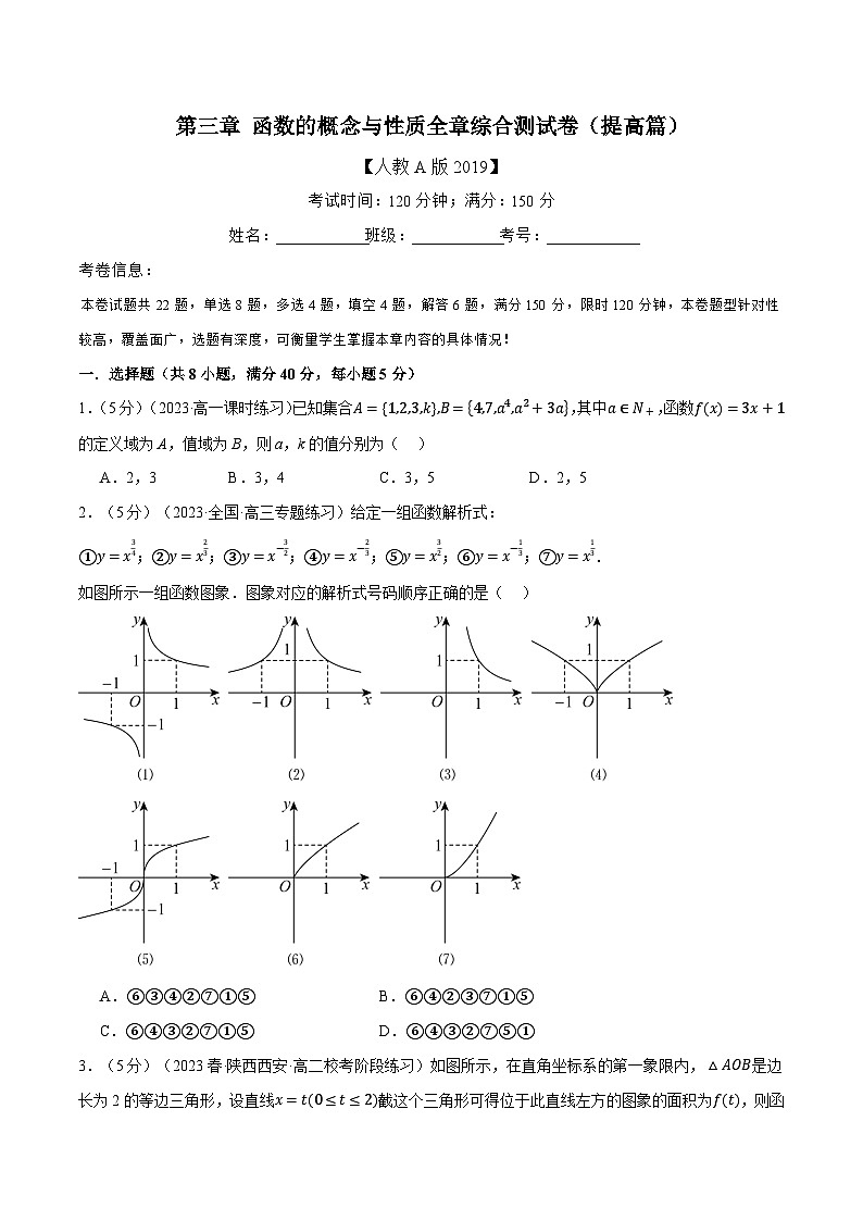 高一数学（人教A版2019必修第一册）专题3.8 函数的概念与性质全章综合测试卷（提高篇）（原卷版+解析）01