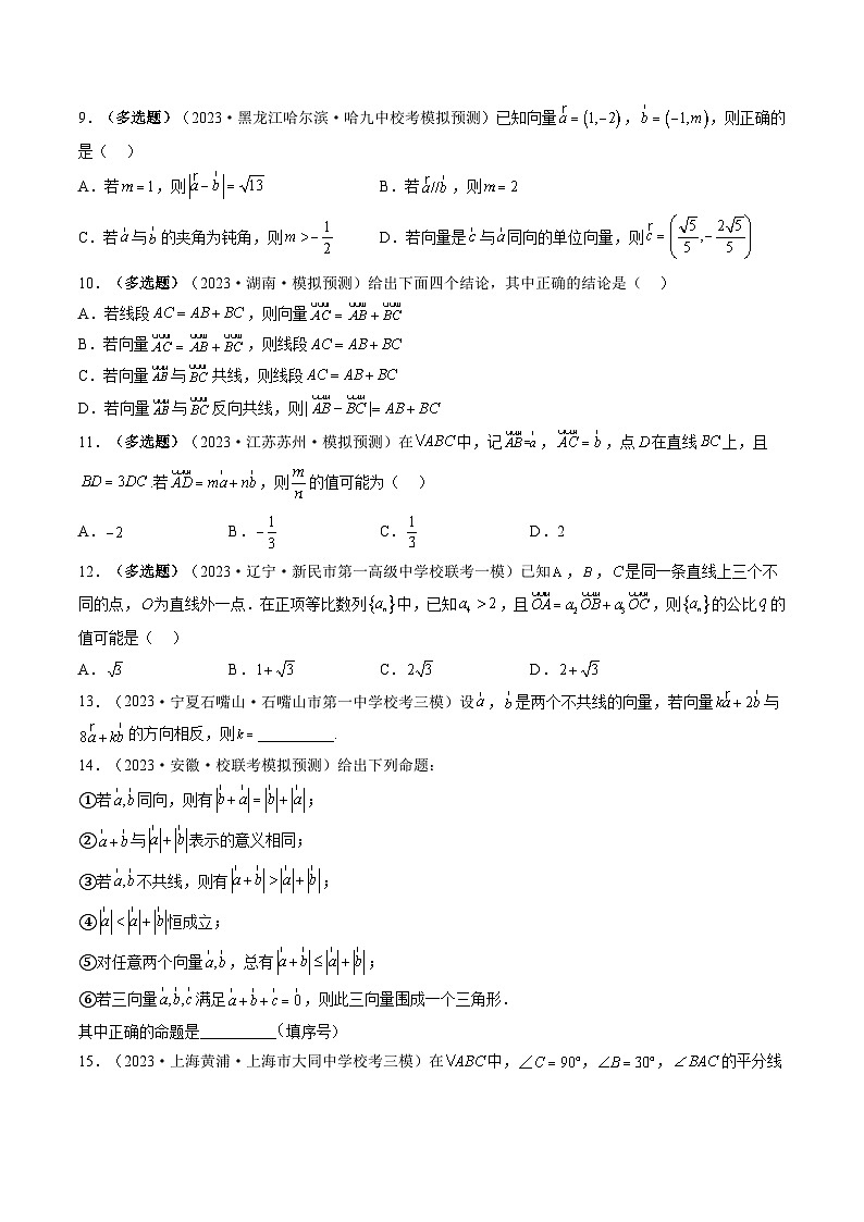 2024年高考数学一轮复习讲练测（新教材新高考）第01讲 平面向量的概念、线性运算及坐标表示（练习）（原卷版+解析）02