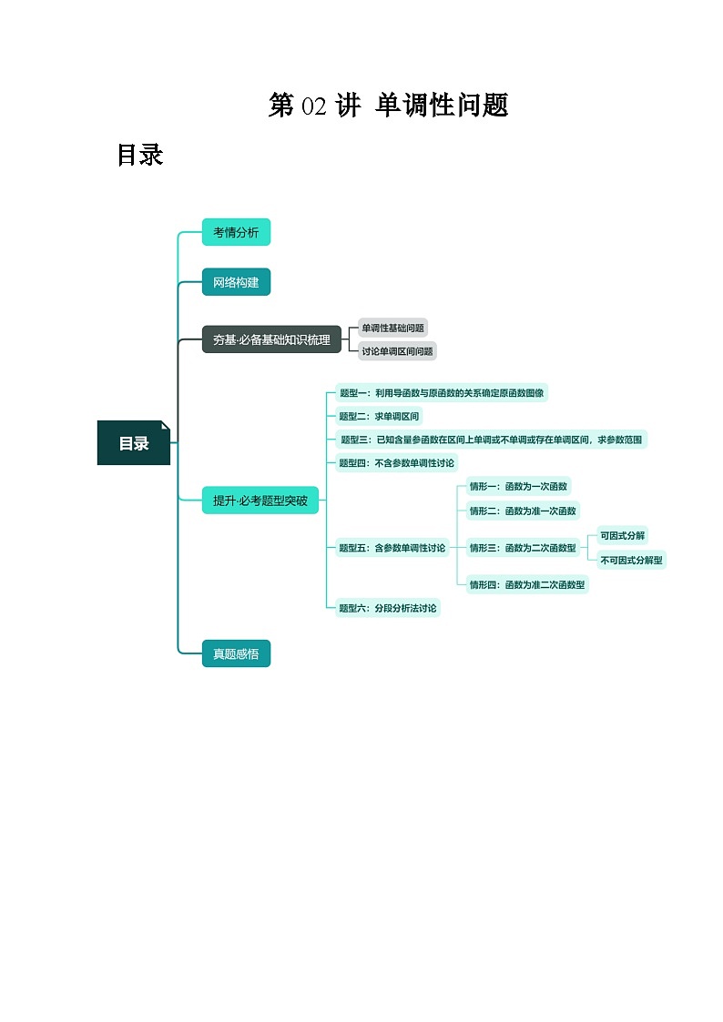 2024年高考数学一轮复习讲练测（新教材新高考）第02讲 单调性问题（讲义）（原卷版+解析）01