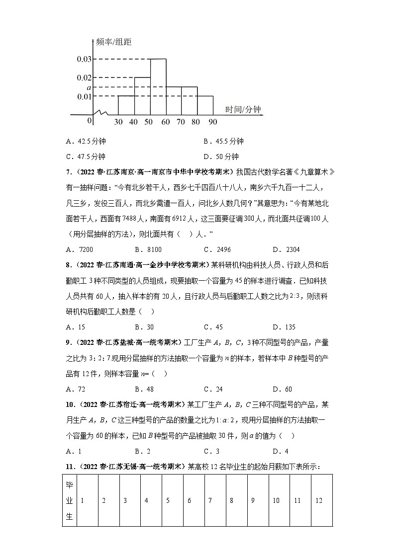 高一数学下册考试真题强化训练 期末专题09 统计综合原卷版+解析02