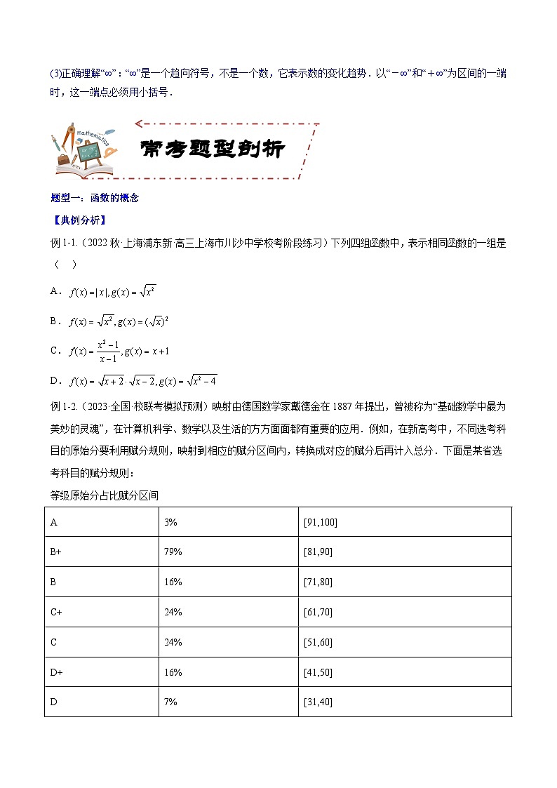 2024年高考数学第一轮复习核心考点专题特训 专题3.1 函数的概念及其表示【原卷版+解析】03
