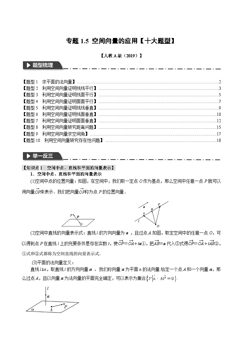 （人教A版2019选择性必修第一册） 专题1.5 空间向量的应用【十大题型】（举一反三）（原卷版+解析）01