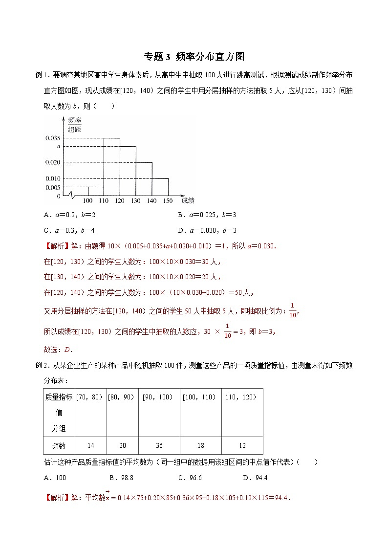 高三数学高考高分突破之概率统计专题03 频率分布直方图（解析版）61第1页