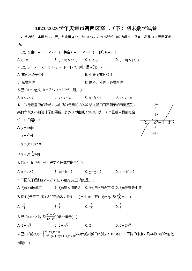 2022-2023学年天津市河西区高二（下）期末数学试卷(含详细答案解析)第1页