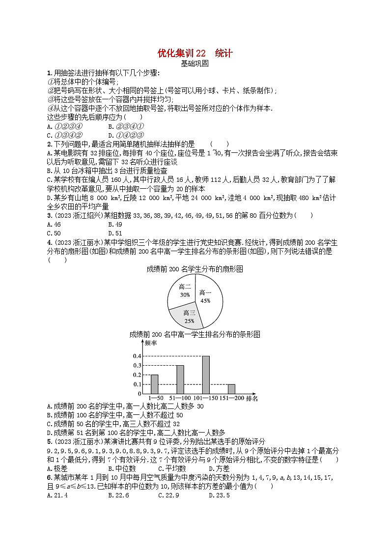 2024高考数学基础知识综合复习优化集训试题22统计第1页