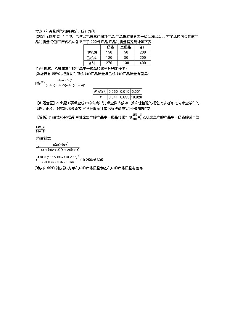 考点47 变量间的相关关系、统计案例第1页