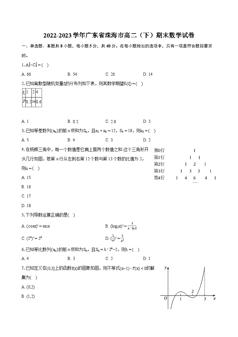 2022-2023学年广东省珠海市高二（下）期末数学试卷(含详细答案解析)01