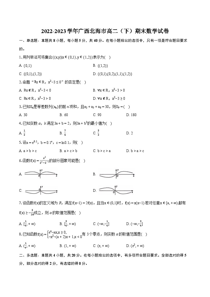 2022-2023学年广西北海市高二（下）期末数学试卷(含详细答案解析)01