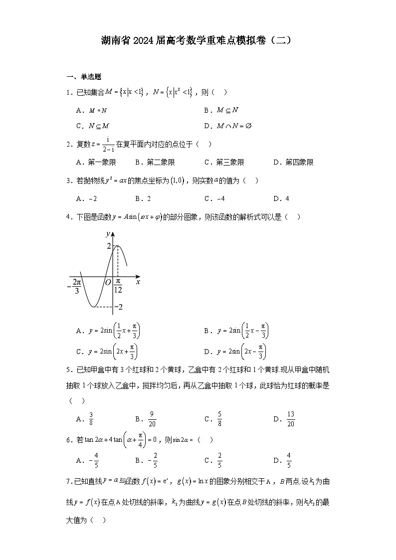 湖南省2024届高考数学重难点模拟卷（二）第1页