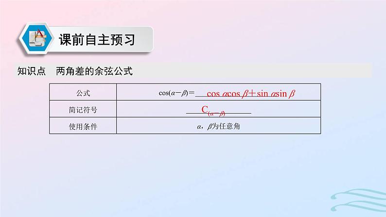 2024春新教材高中数学5.5.1两角和与差的正弦余弦和正切公式第1课时两角差的余弦公式课件新人教A版必修第一册03