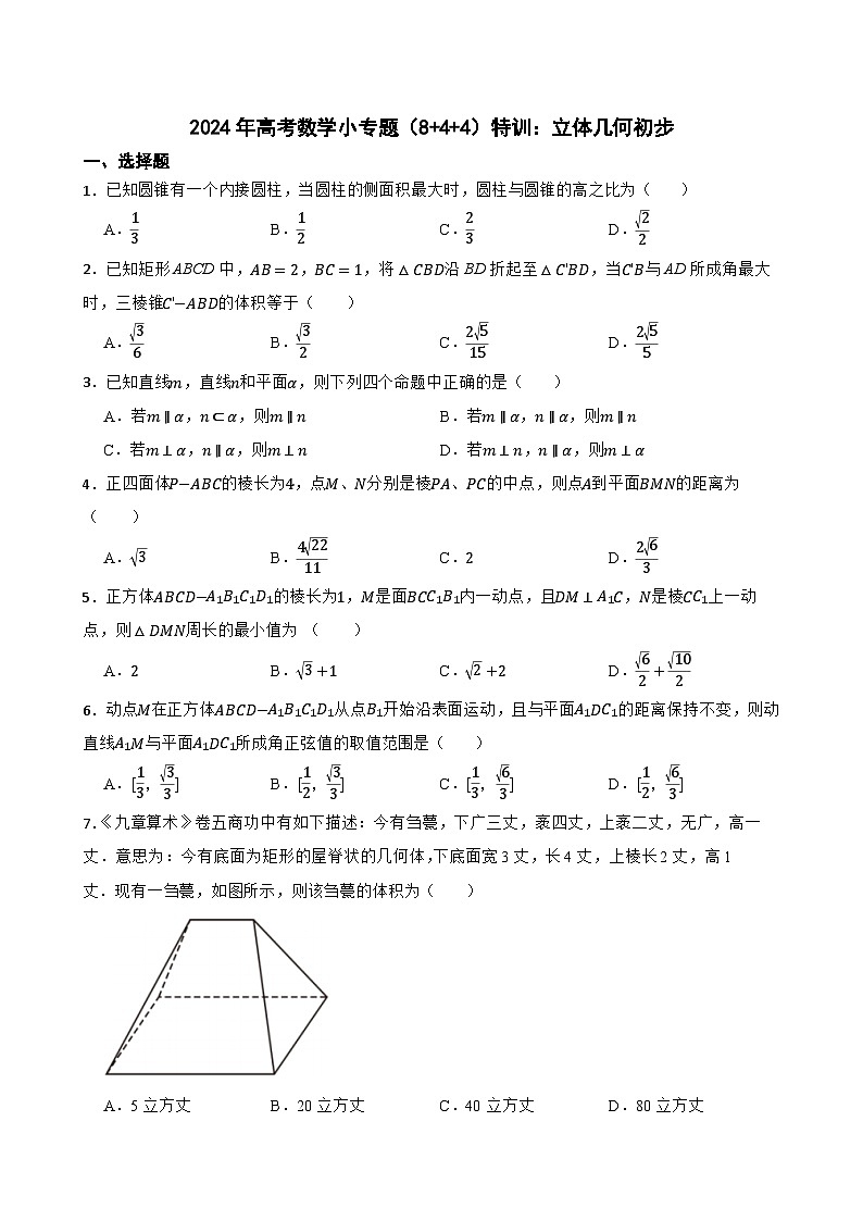 2024年高考数学小专题（8+4+4）特训：立体几何初步第1页